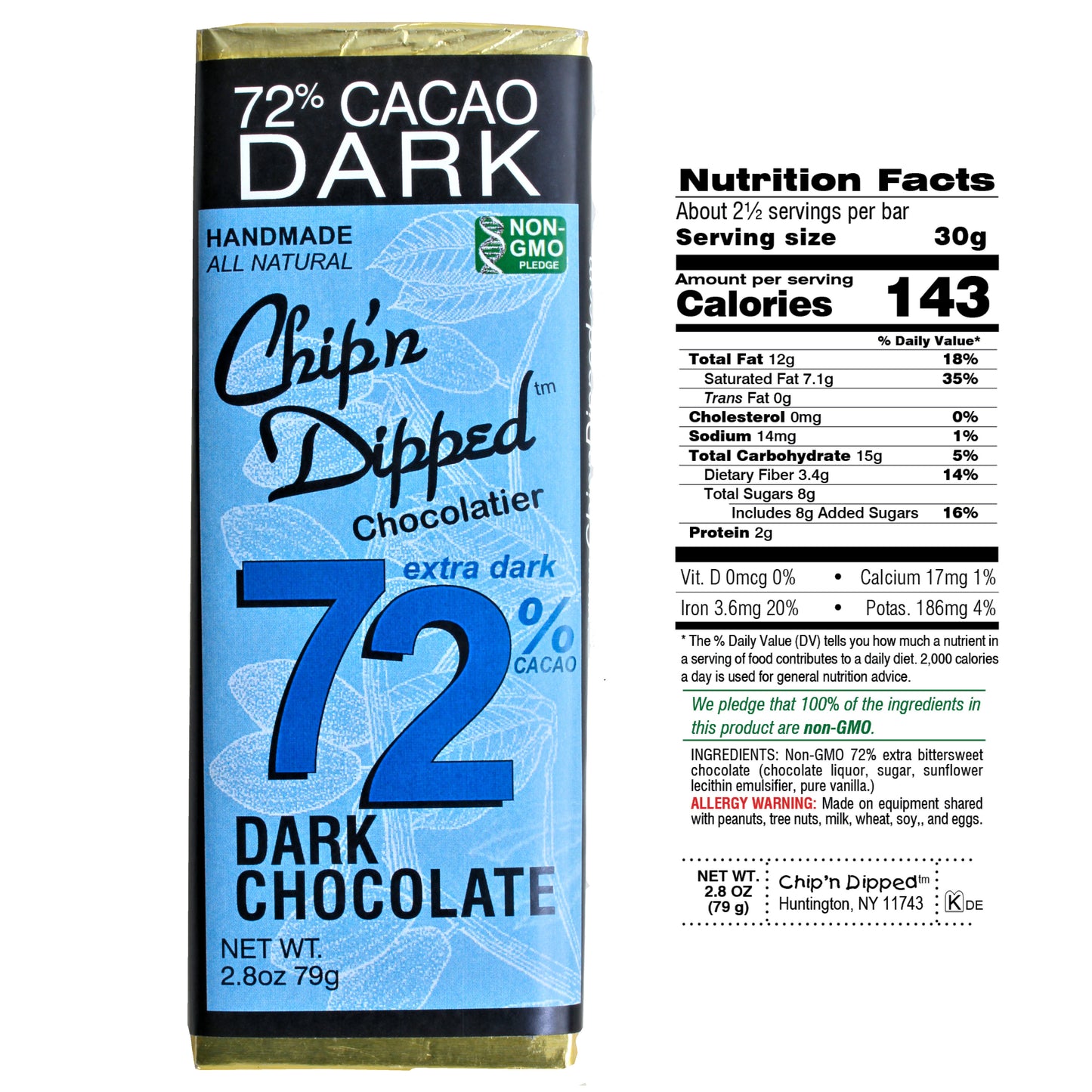 72% Cacao Extra Dark Chocolate Bar